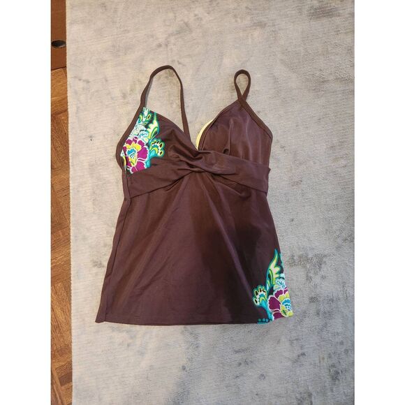 Athleta Size 36B/34C Tall Brown Floral Wrap Tankini Top - Picture 1 of 3